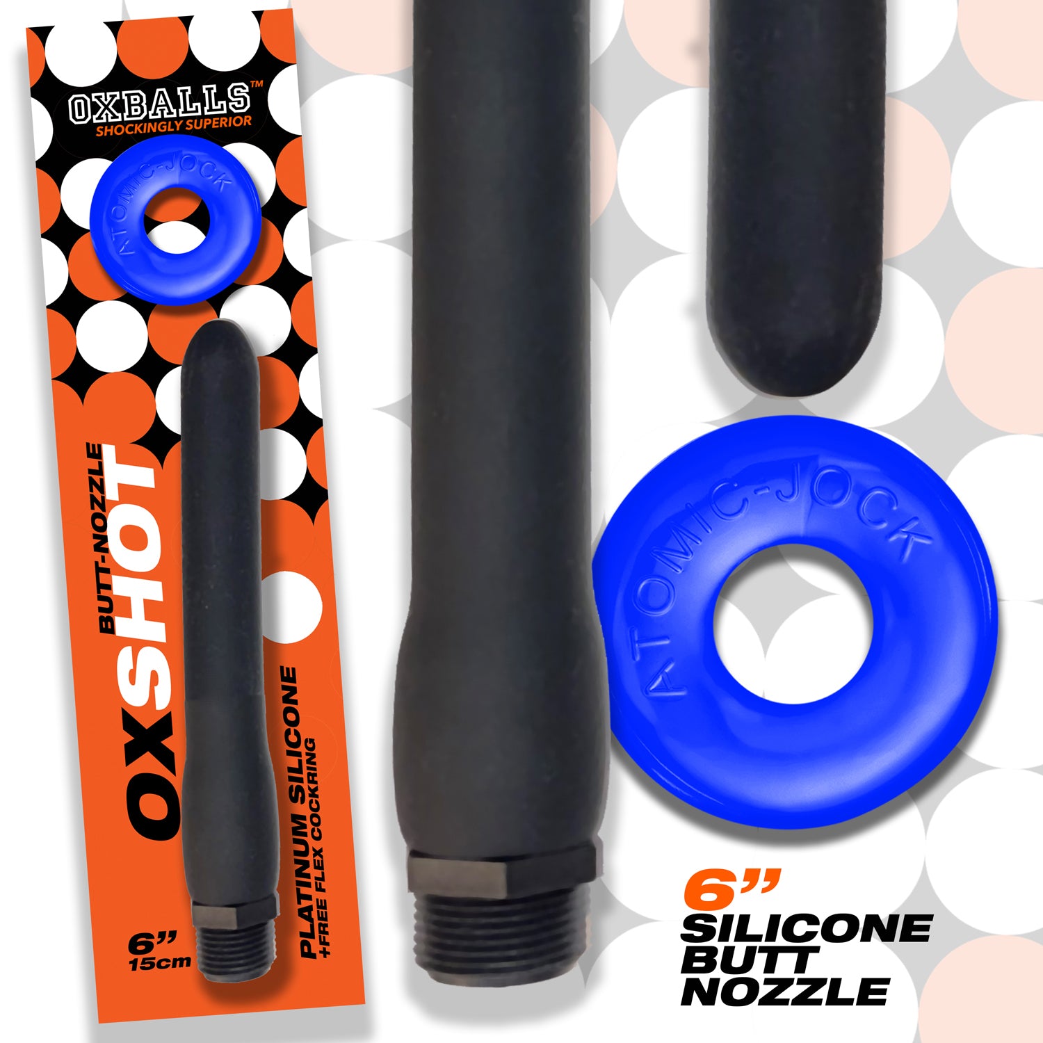 "Oxshot - Butt-Nozzle Shower Hose 6 Inch - Black Blue OX-8000-6-BKBL"