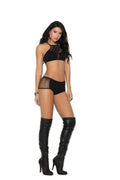 "Opaque Bralette and Booty Shorts With Cut Out Detailing - One Size - Black EM-1372"